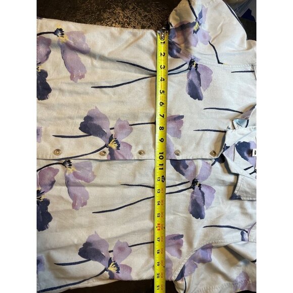 Columbia Cropped Button Front Floral White Purple Linen Blend Blouse Sz PL - Picture 5 of 8